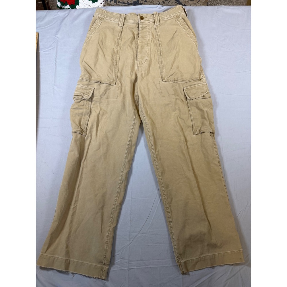 Abercrombie & Fitch Y2K Mens Khaki Distressed Cargo Pants 34R Wide Tan Cotton